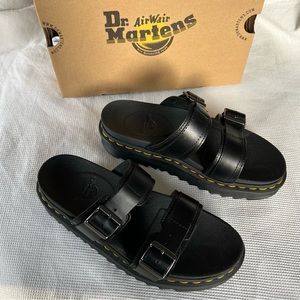 Dr. Martens Myles Brando Leather Buckle Slide Sandals